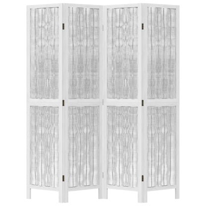 Room Divider 4 Panels White Solid Wood Paulownia