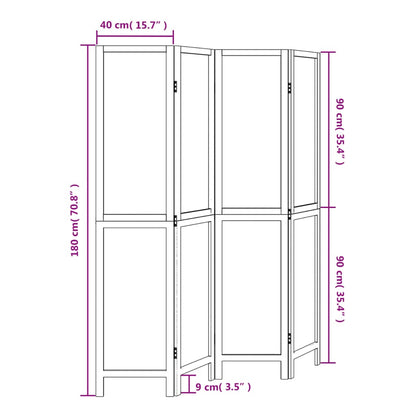 Room Divider 4 Panels White Solid Wood Paulownia