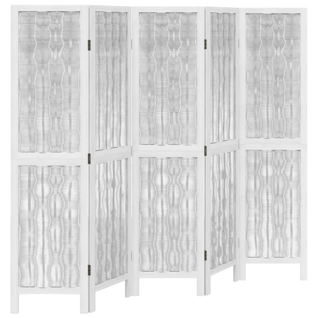 Room Divider 5 Panels White Solid Wood Paulownia