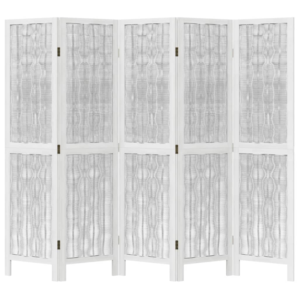 Room Divider 5 Panels White Solid Wood Paulownia