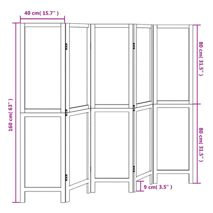 Room Divider 5 Panels White Solid Wood Paulownia