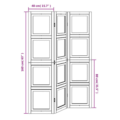 Room Divider 3 Panels White Solid Wood Paulownia