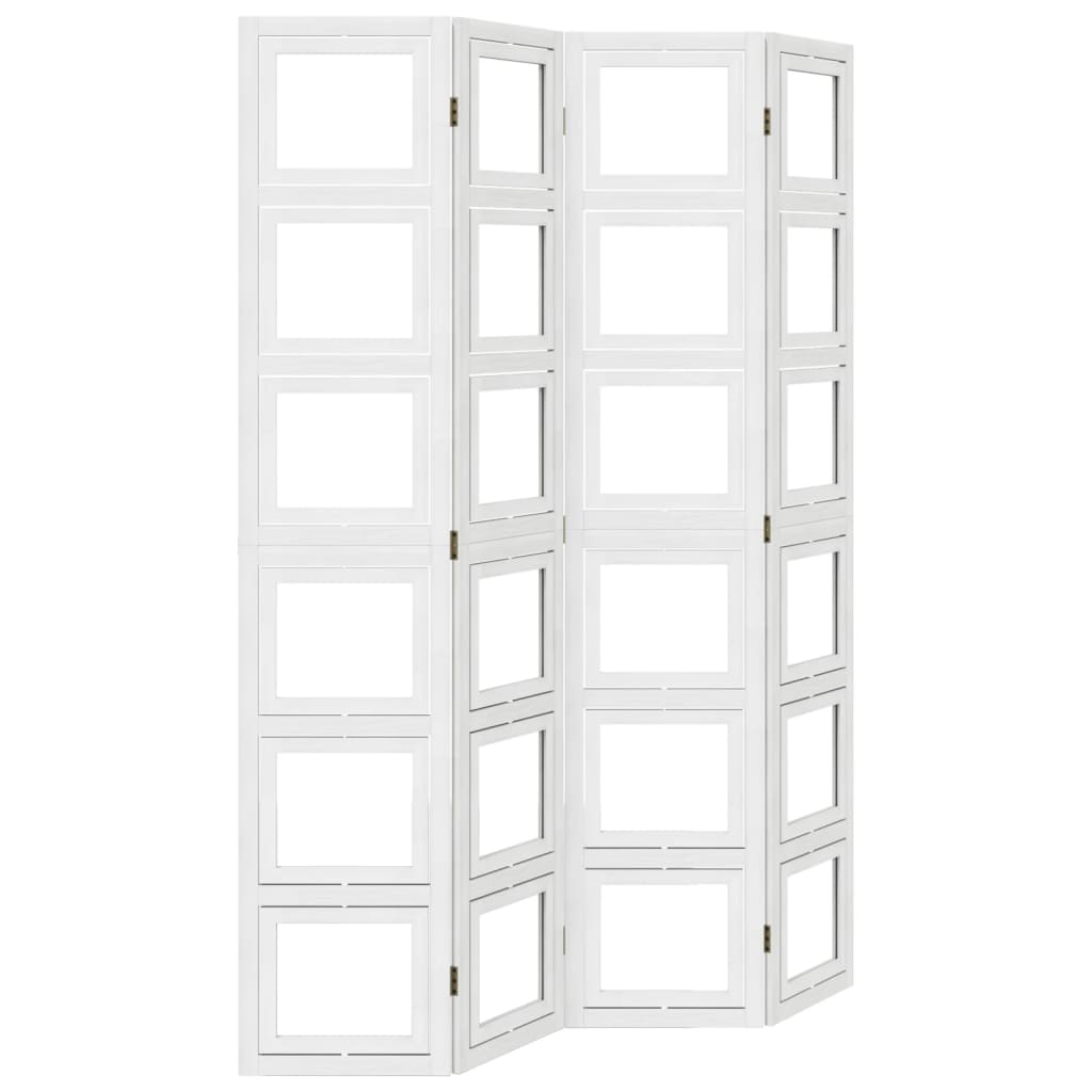 Room Divider 4 Panels White Solid Wood Paulownia