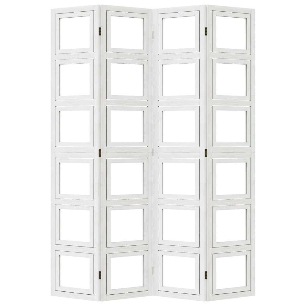 Room Divider 4 Panels White Solid Wood Paulownia