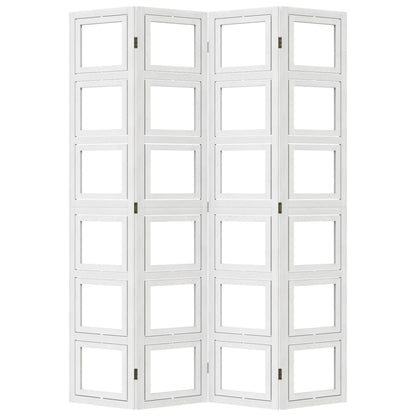 Room Divider 4 Panels White Solid Wood Paulownia