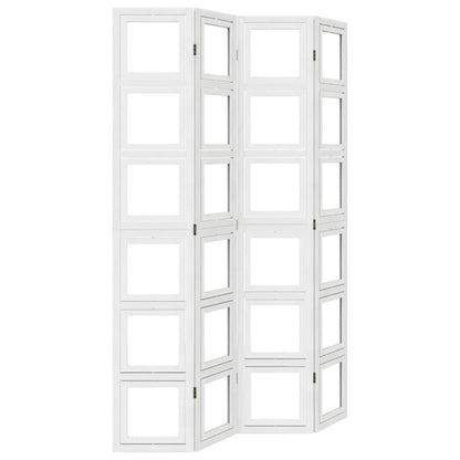 Room Divider 4 Panels White Solid Wood Paulownia