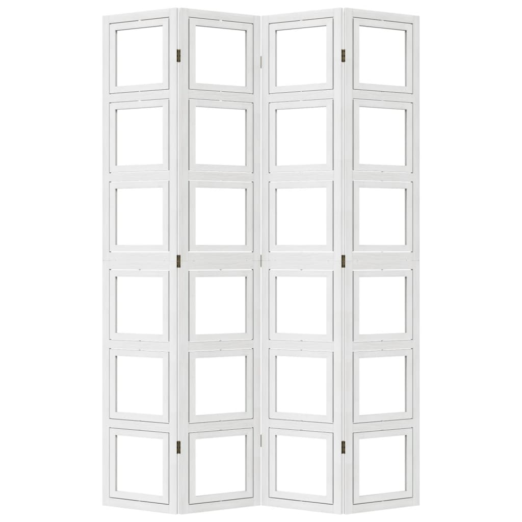 Room Divider 4 Panels White Solid Wood Paulownia