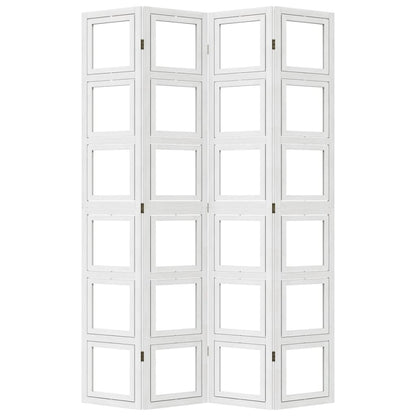 Room Divider 4 Panels White Solid Wood Paulownia