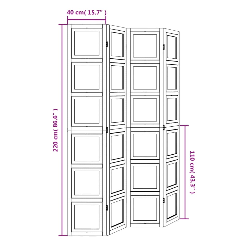 Room Divider 4 Panels White Solid Wood Paulownia