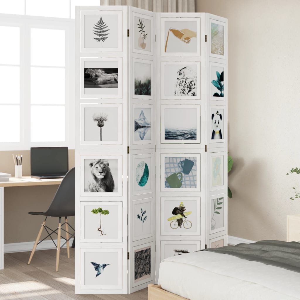 Room Divider 4 Panels White Solid Wood Paulownia