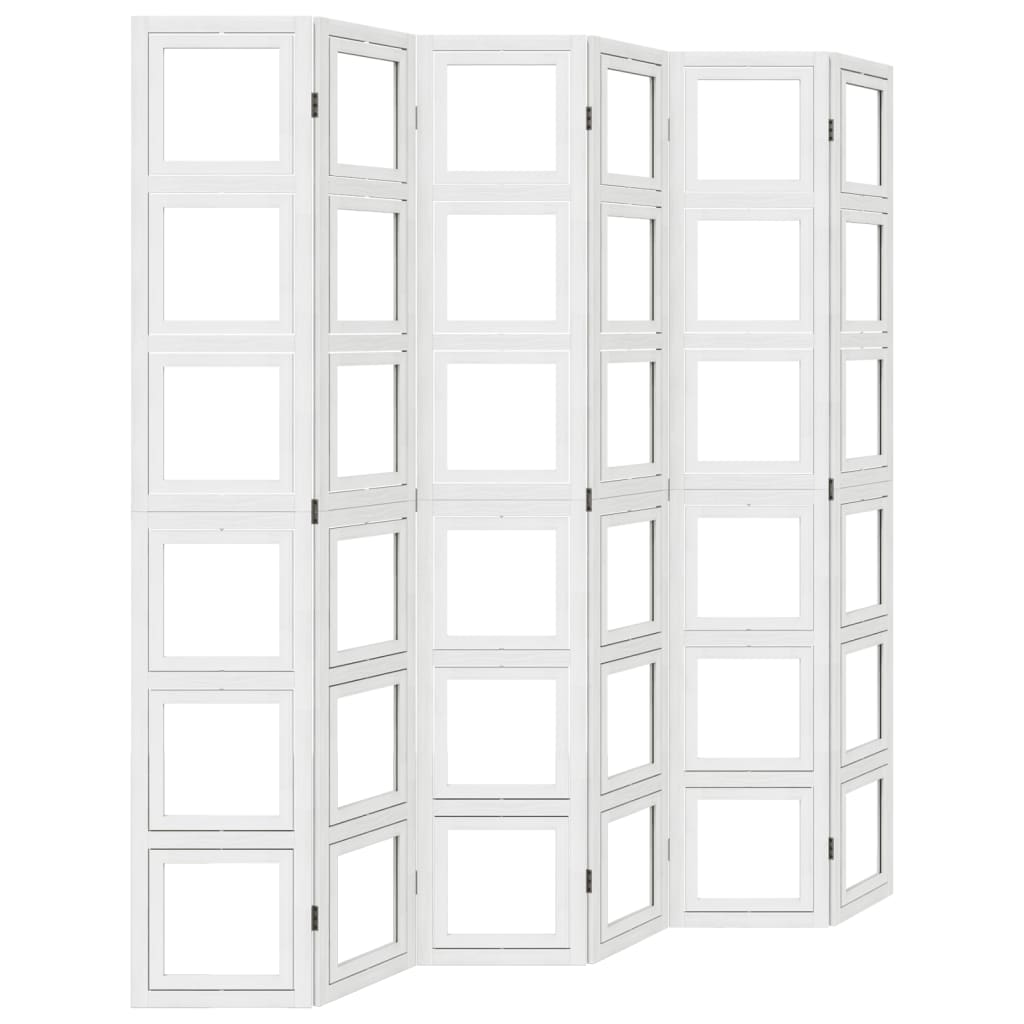 Room Divider 6 Panels White Solid Wood Paulownia