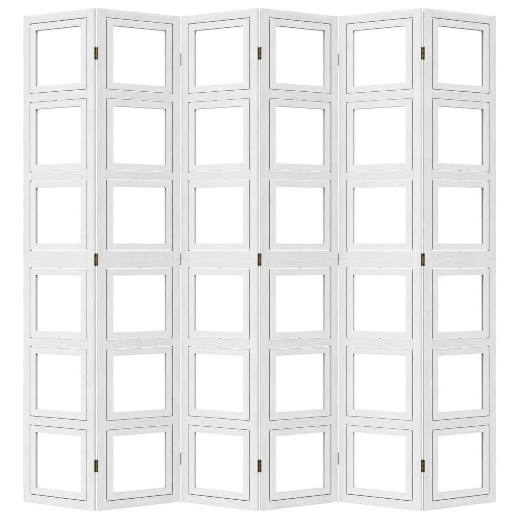 Room Divider 6 Panels White Solid Wood Paulownia