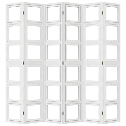 Room Divider 6 Panels White Solid Wood Paulownia