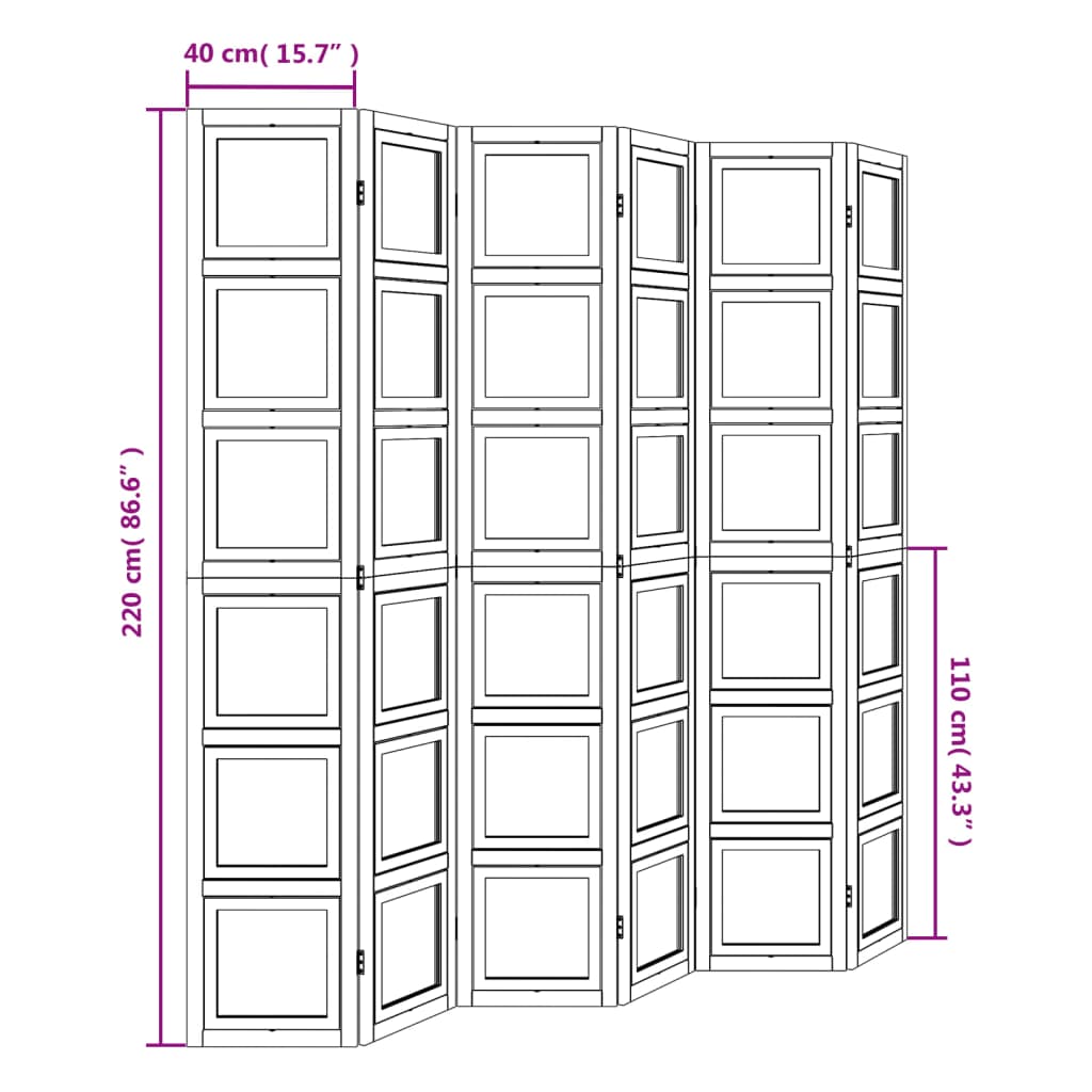 Room Divider 6 Panels White Solid Wood Paulownia