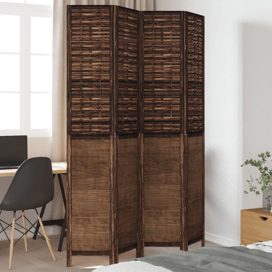 Room Divider 4 Panels Dark Brown Solid Wood Paulownia