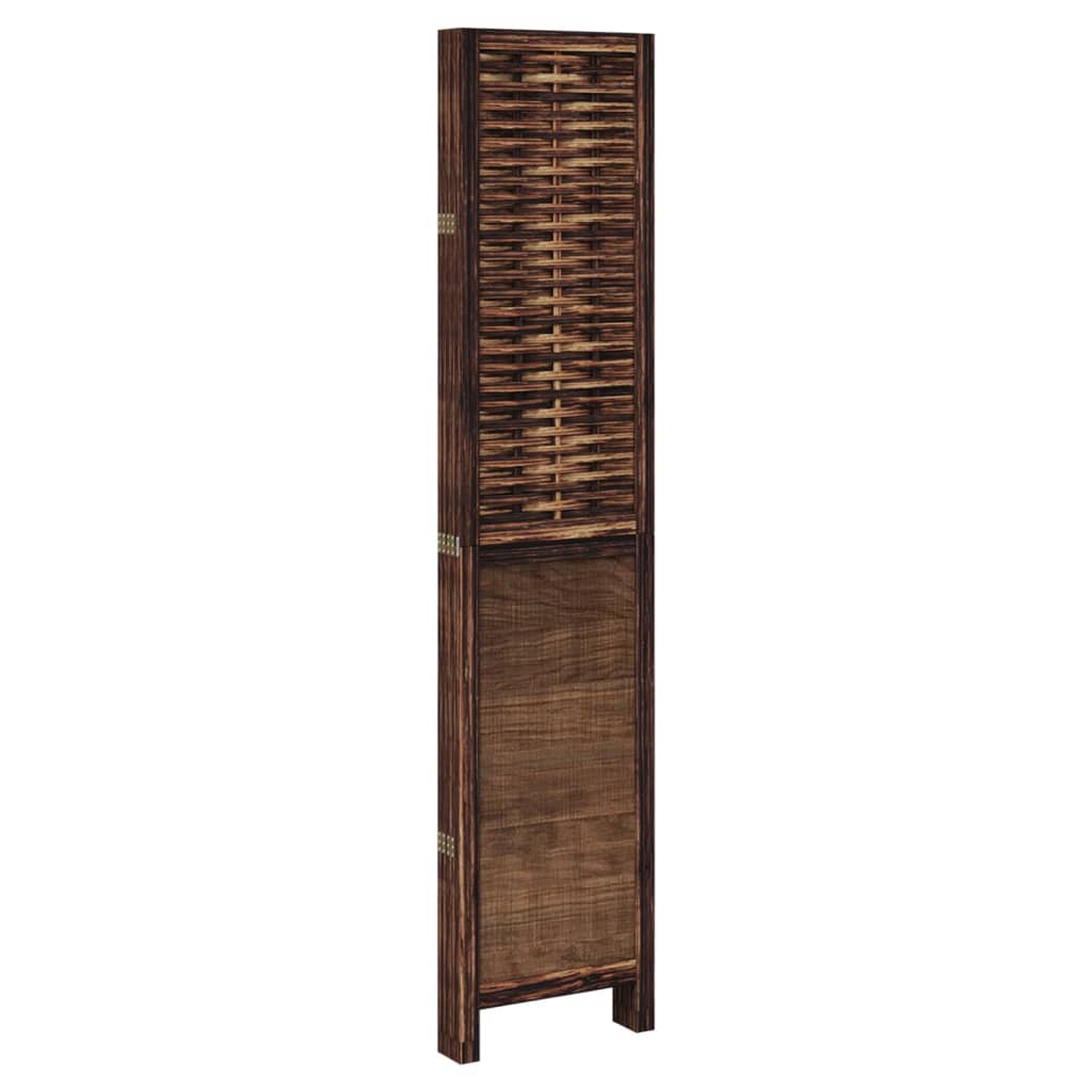 Room Divider 5 Panels Dark Brown Solid Wood Paulownia