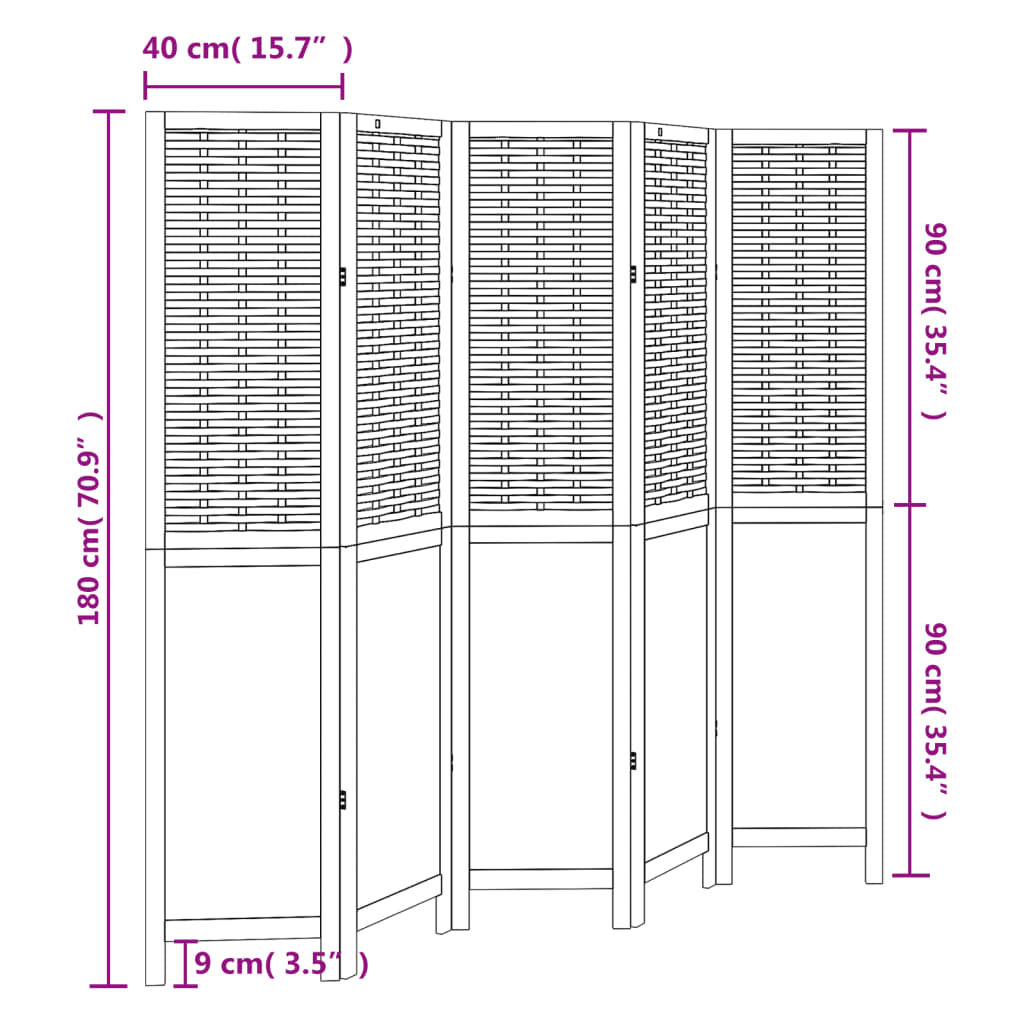 Room Divider 5 Panels Dark Brown Solid Wood Paulownia