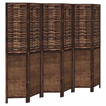 Room Divider 6 Panels Dark Brown Solid Wood Paulownia