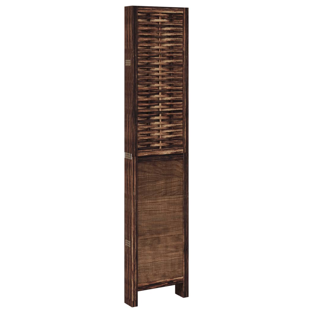 Room Divider 6 Panels Dark Brown Solid Wood Paulownia