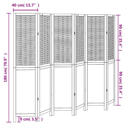 Room Divider 6 Panels Dark Brown Solid Wood Paulownia