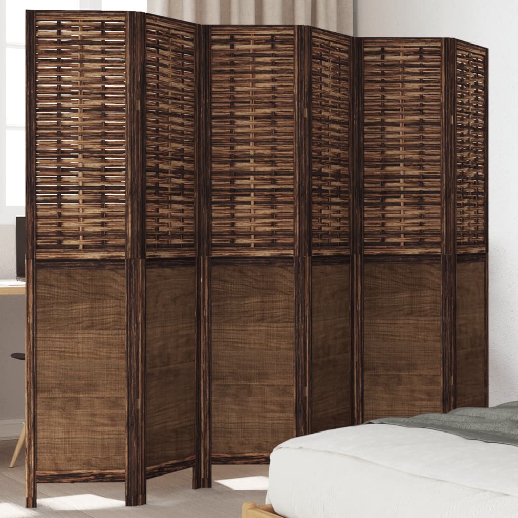 Room Divider 6 Panels Dark Brown Solid Wood Paulownia