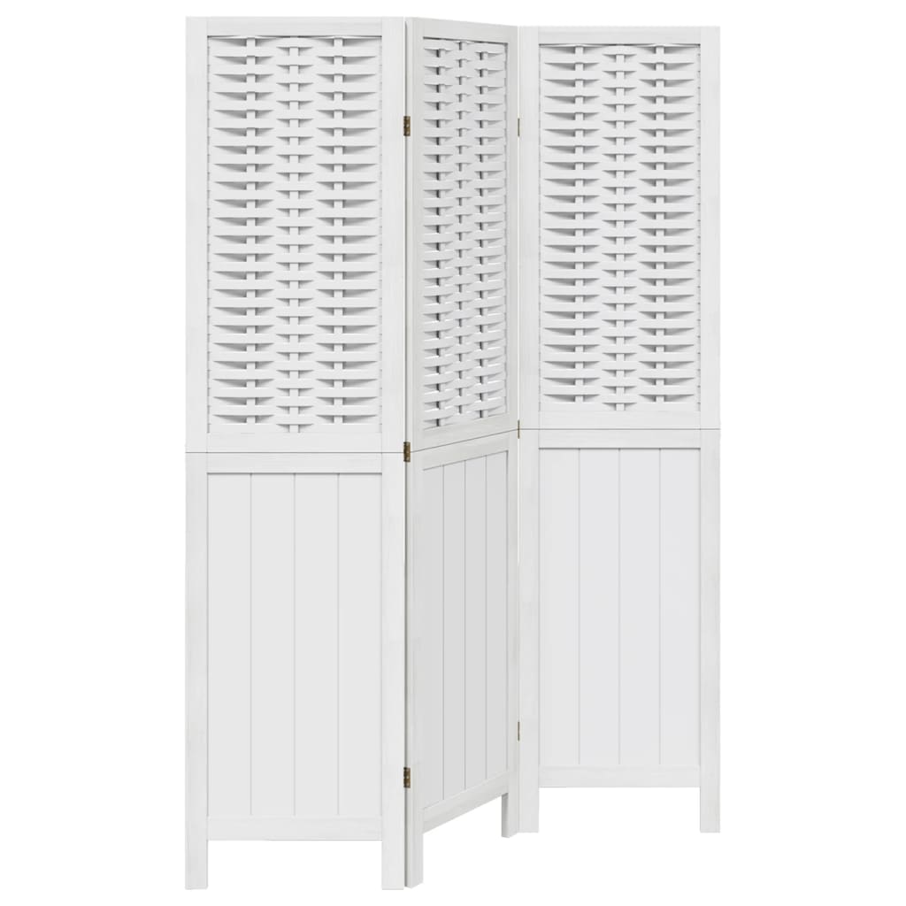 Room Divider 3 Panels White Solid Wood Paulownia