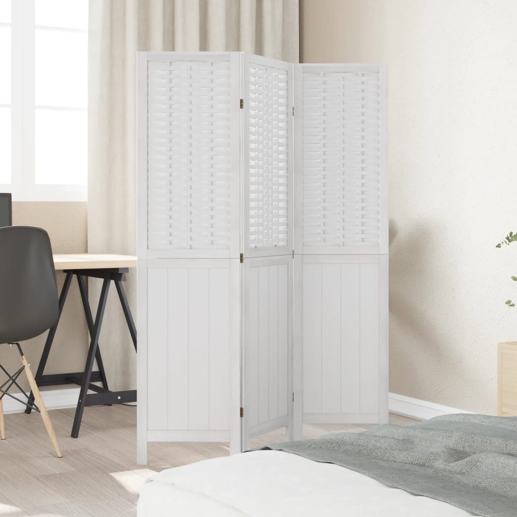 Room Divider 3 Panels White Solid Wood Paulownia