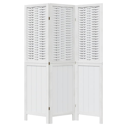 Room Divider 3 Panels White Solid Wood Paulownia