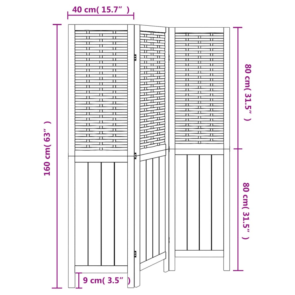 Room Divider 3 Panels White Solid Wood Paulownia