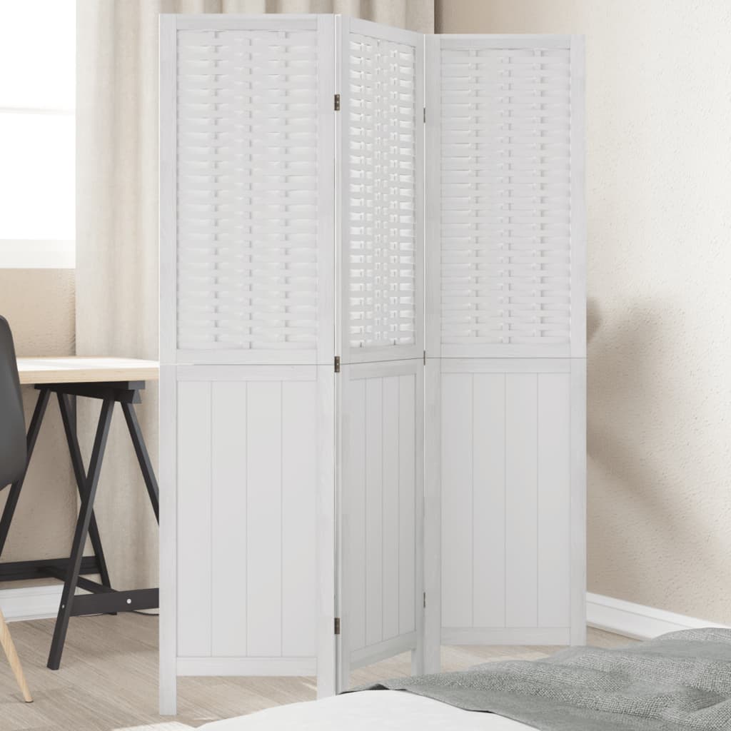 Room Divider 3 Panels White Solid Wood Paulownia