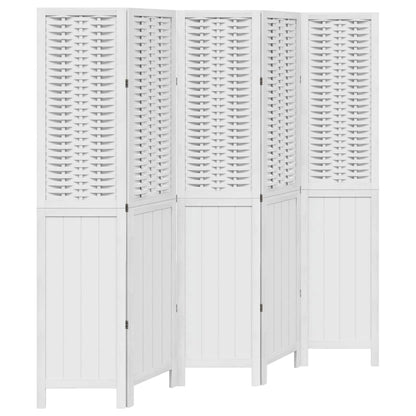 Room Divider 5 Panels White Solid Wood Paulownia