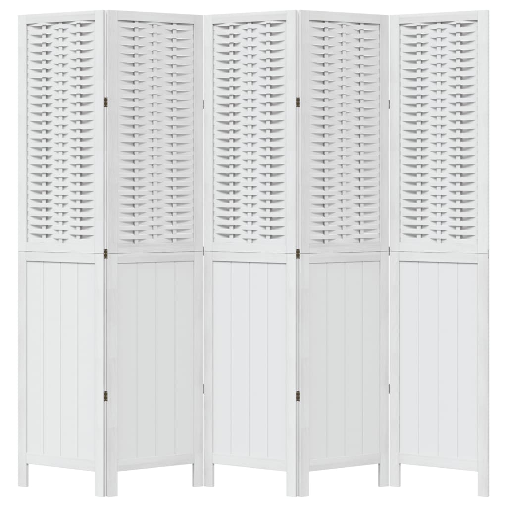 Room Divider 5 Panels White Solid Wood Paulownia