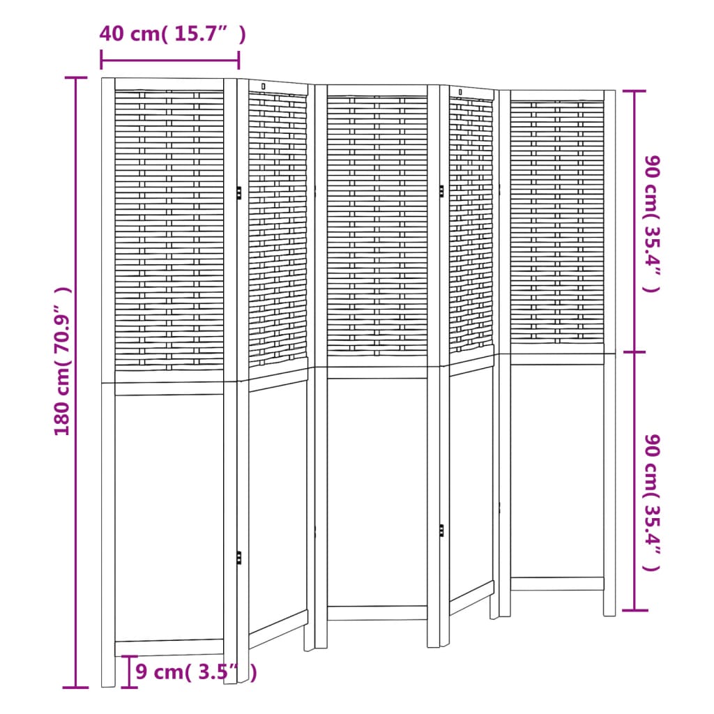 Room Divider 5 Panels White Solid Wood Paulownia