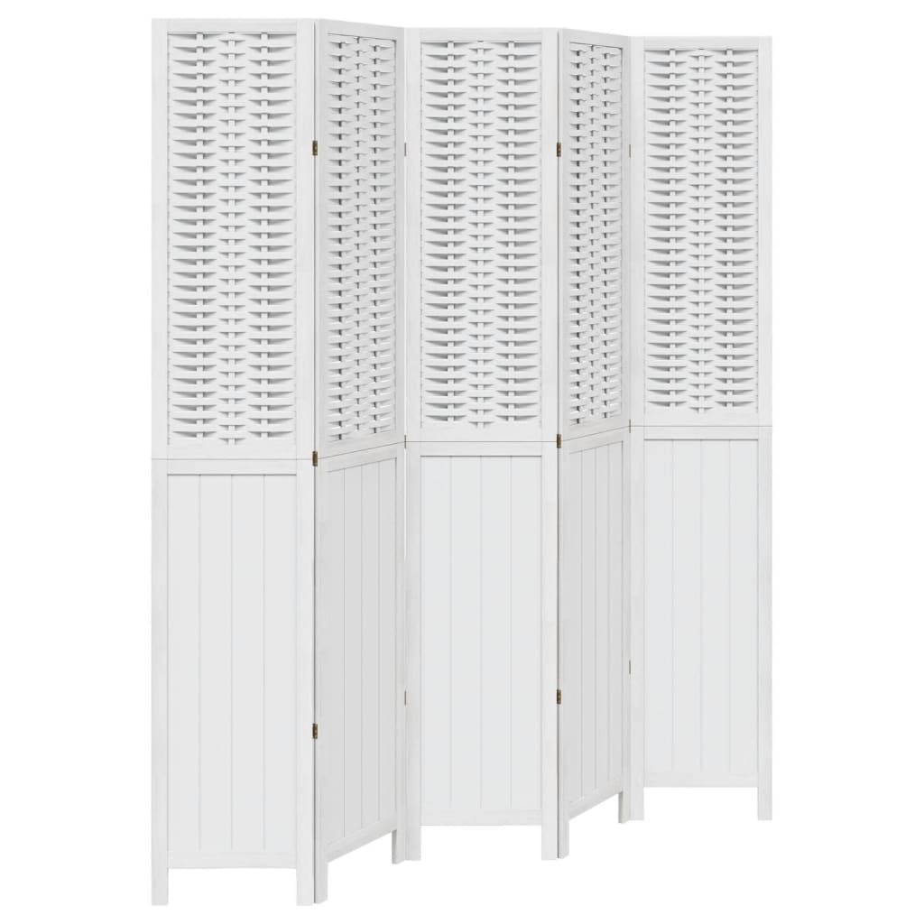 Room Divider 5 Panels White Solid Wood Paulownia