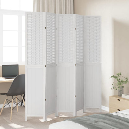 Room Divider 5 Panels White Solid Wood Paulownia