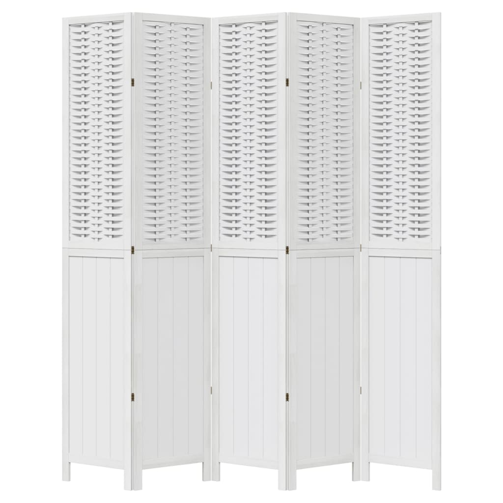 Room Divider 5 Panels White Solid Wood Paulownia