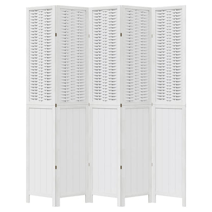 Room Divider 5 Panels White Solid Wood Paulownia