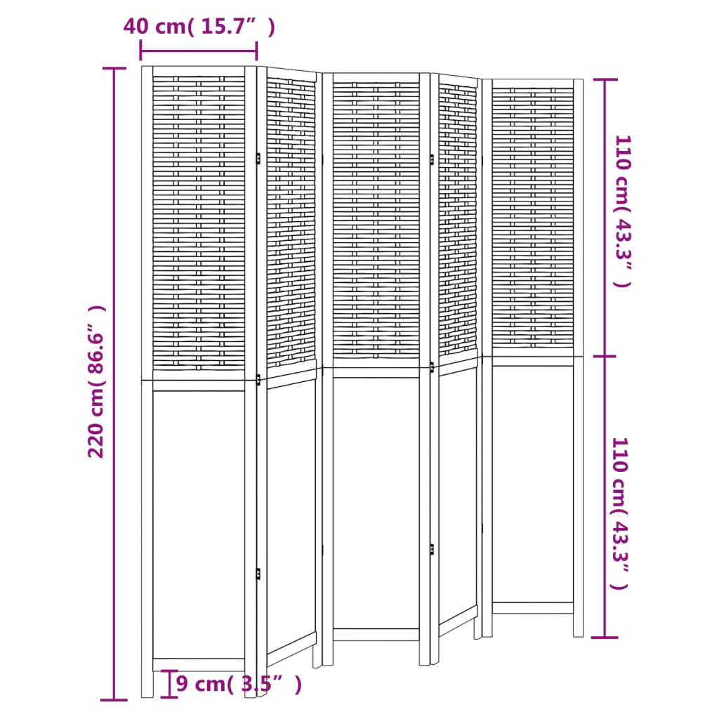 Room Divider 5 Panels White Solid Wood Paulownia