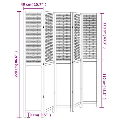 Room Divider 5 Panels White Solid Wood Paulownia