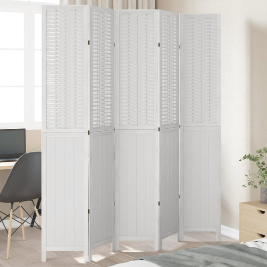 Room Divider 5 Panels White Solid Wood Paulownia