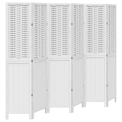 Room Divider 6 Panels White Solid Wood Paulownia