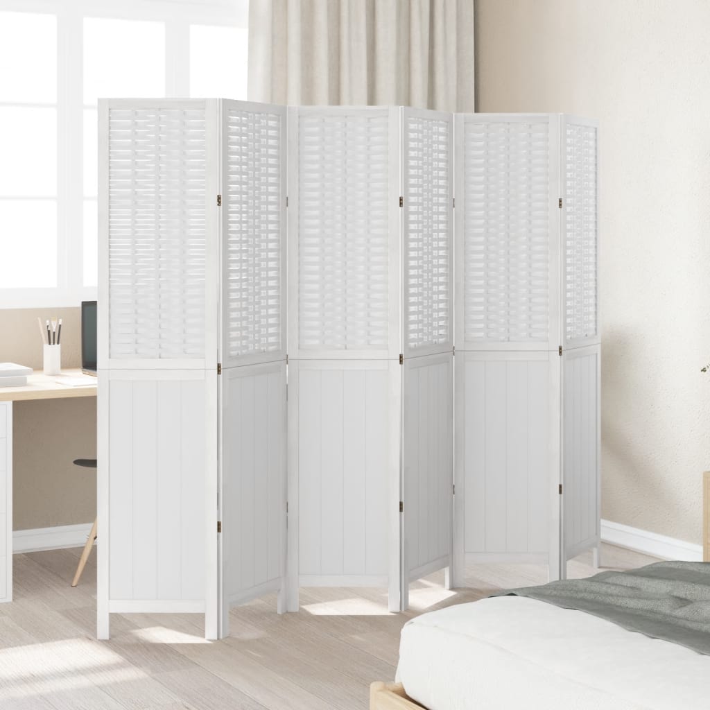 Room Divider 6 Panels White Solid Wood Paulownia