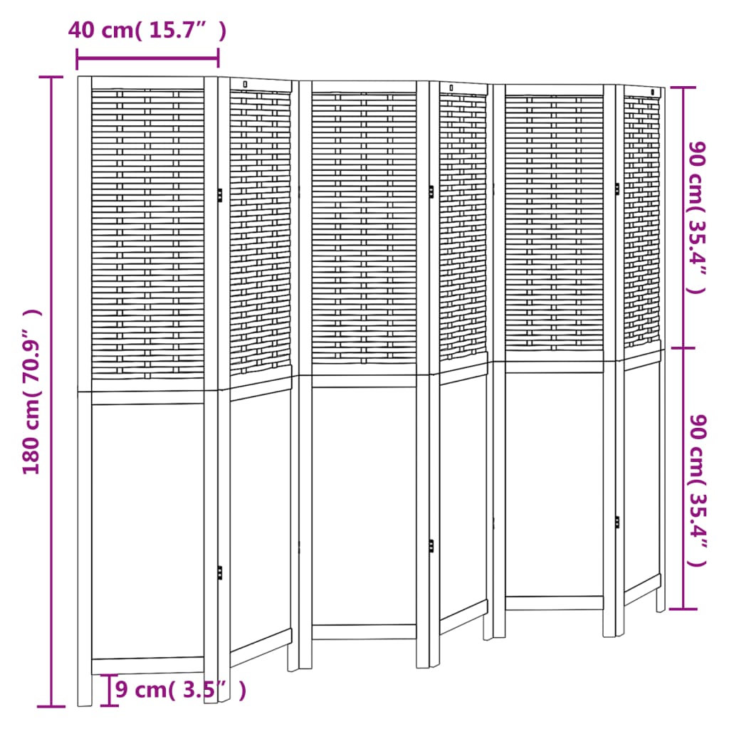 Room Divider 6 Panels White Solid Wood Paulownia