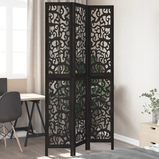 Room Divider 3 Panels Black Solid Wood Paulownia