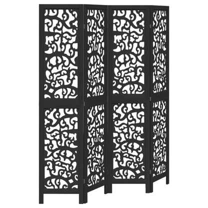 Room Divider 4 Panels Black Solid Wood Paulownia