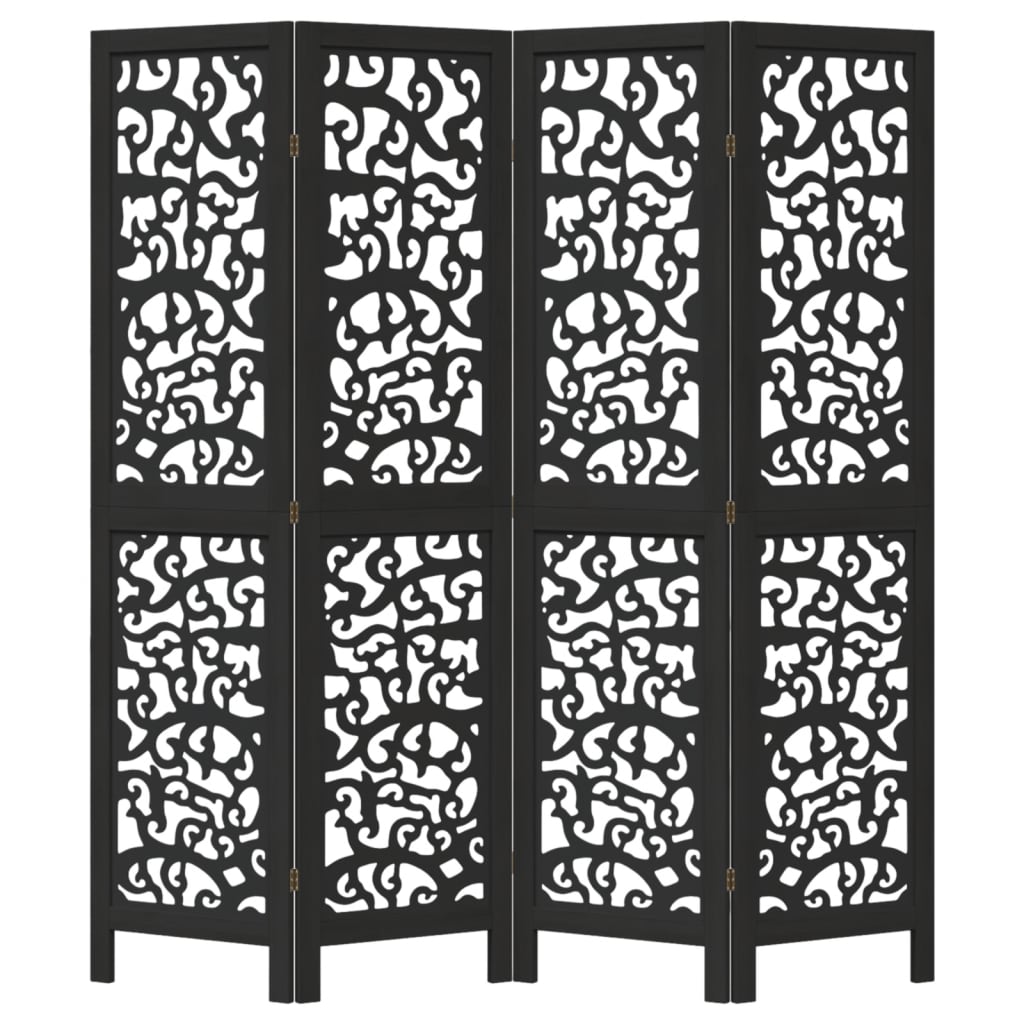 Room Divider 4 Panels Black Solid Wood Paulownia