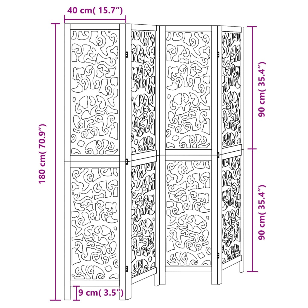 Room Divider 4 Panels Black Solid Wood Paulownia