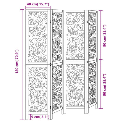 Room Divider 4 Panels Black Solid Wood Paulownia