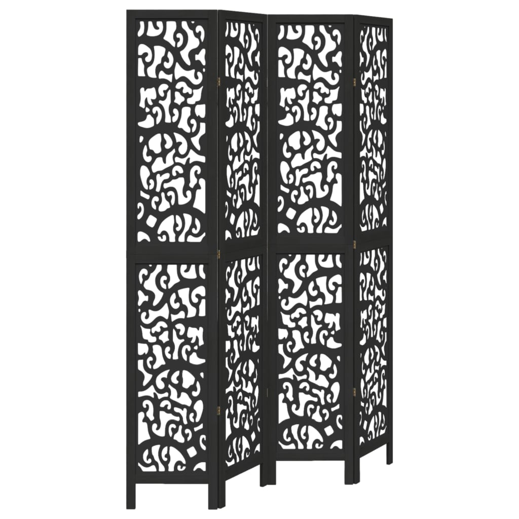 Room Divider 4 Panels Black Solid Wood Paulownia