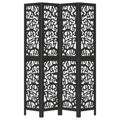 Room Divider 4 Panels Black Solid Wood Paulownia